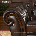 luxurious classic sectional office sofa Half Real Leather living room sofa set designs s088